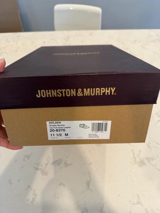Johnston & Murphy Mens Cognac Leather Wingtip Oxfords